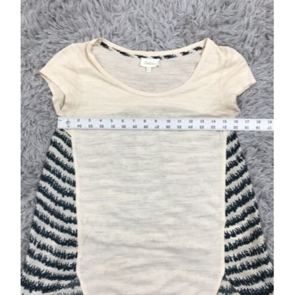 Deletta Anthropologie Cream & Blue Printed Slub Knit Mixed Knit Top S - Picture 5 of 7